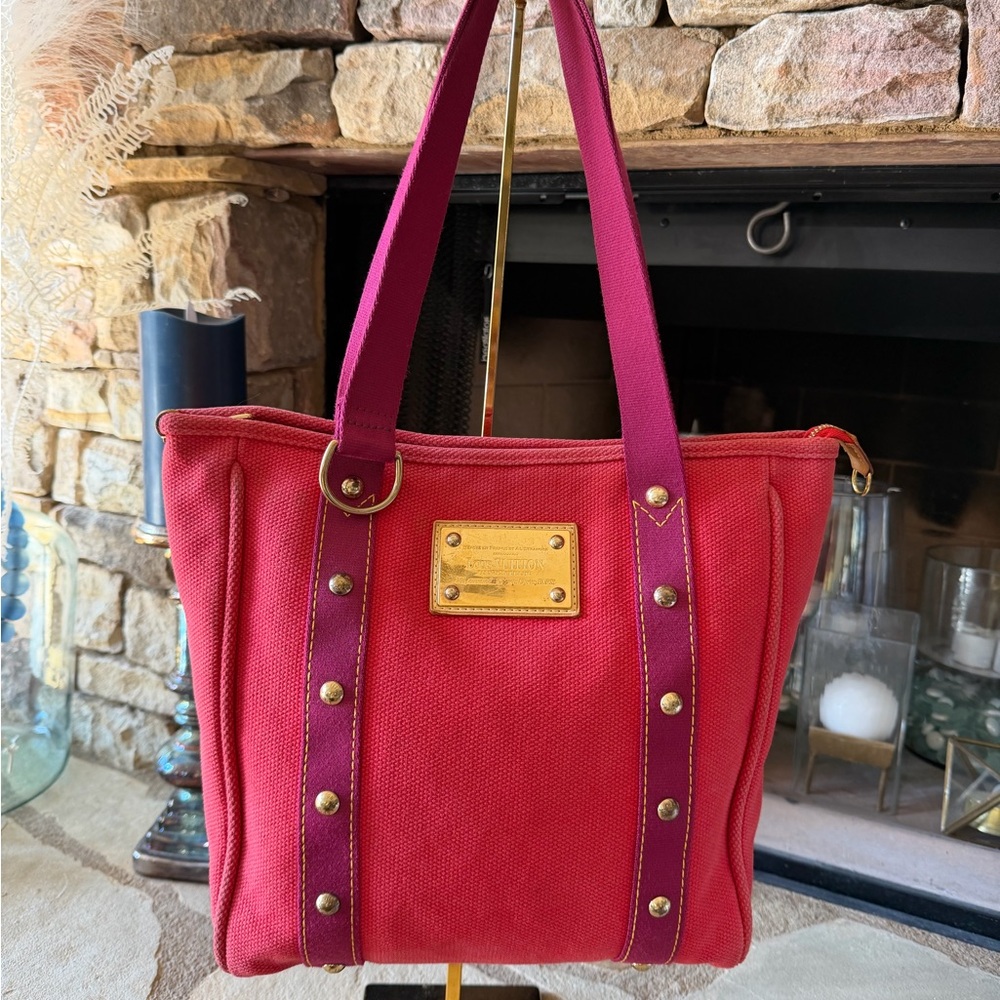 Louis Vuitton Red and Purple Tote Bag